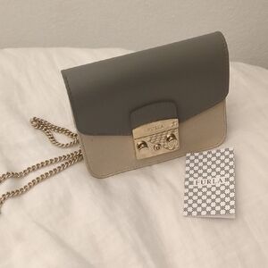 Furla Two-Tone Crossbody Bag with Gold Chain